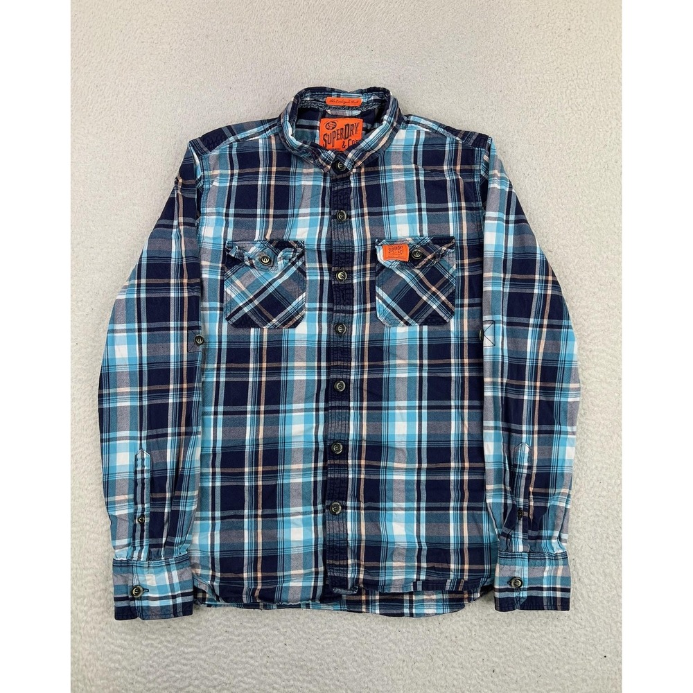 Superdry Shirt Men's 2XL Blue Plaid Lumberjack Twill Button Up Long Sleeve